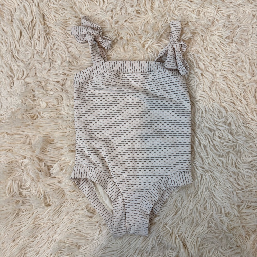 Eberjey one-piece girl swimsuit stripes bow adjustable straps 6 years ivory